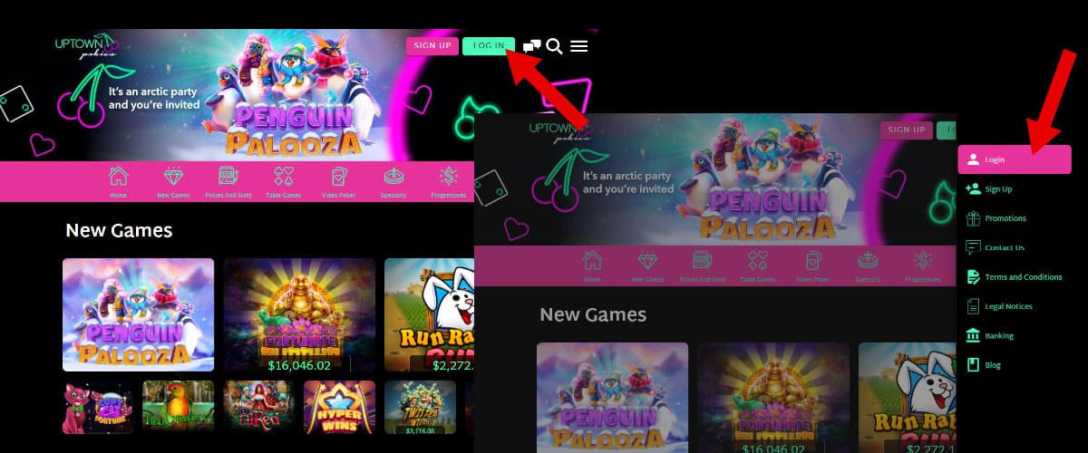 Uptown Pokies Casino Login screenshot